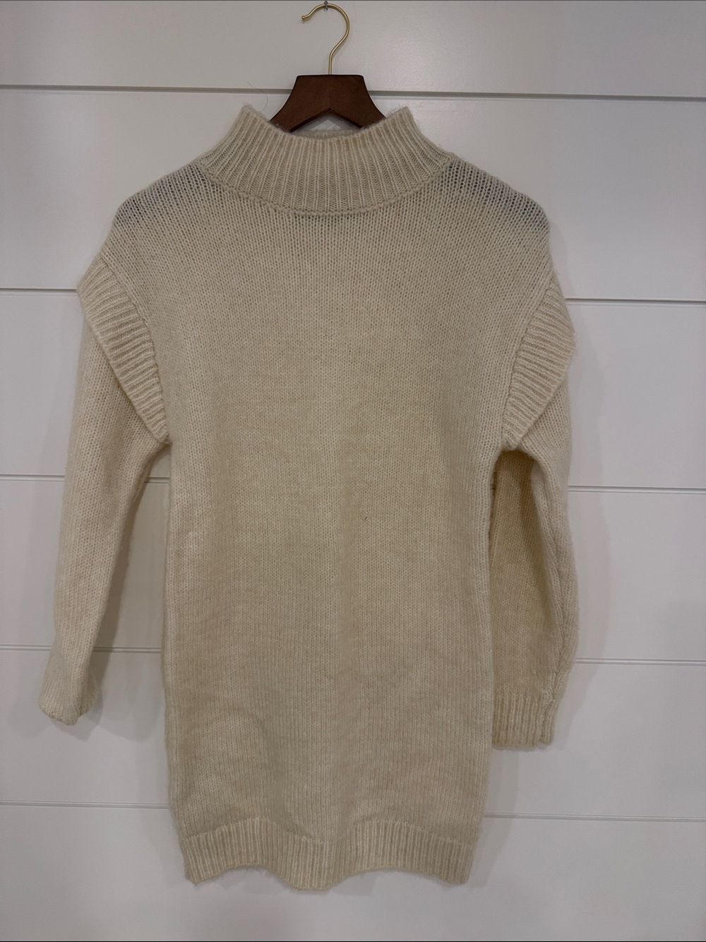 Women's Cream Turtleneck Sweater Dress